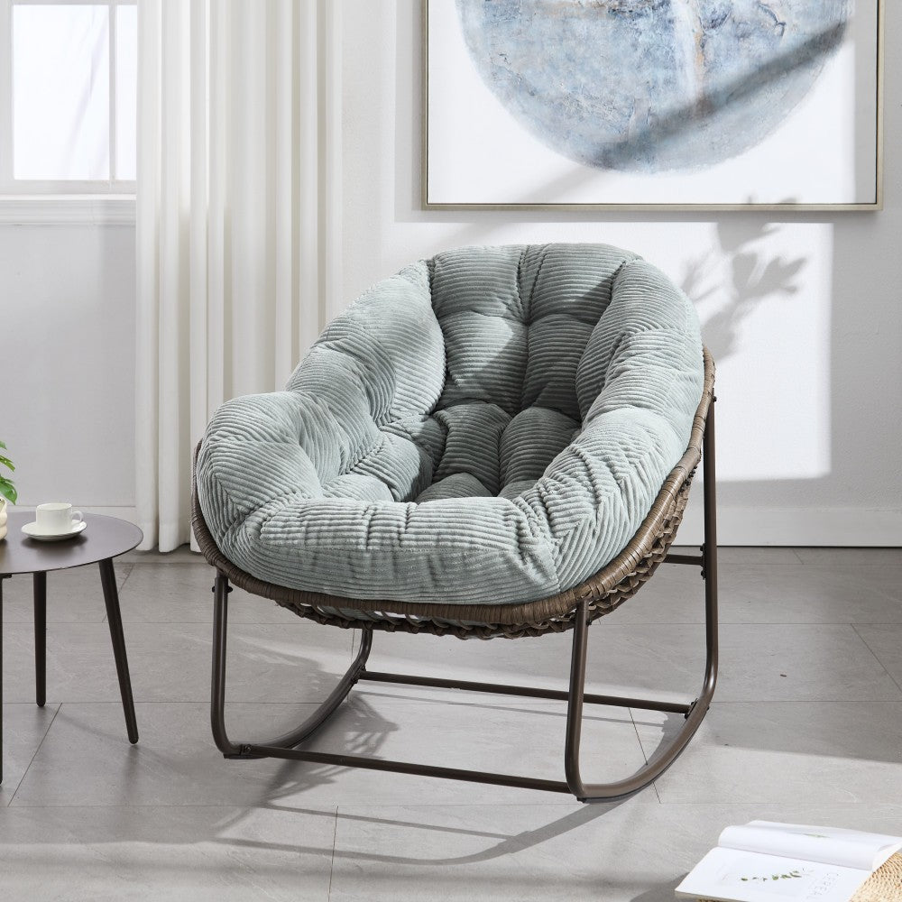 ya 28 Outdoor Light Green Rattan Rocking Chair - Padded Cushion Recliner