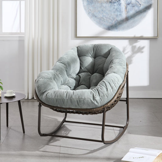ya 28 Outdoor Light Green Rattan Rocking Chair - Padded Cushion Recliner