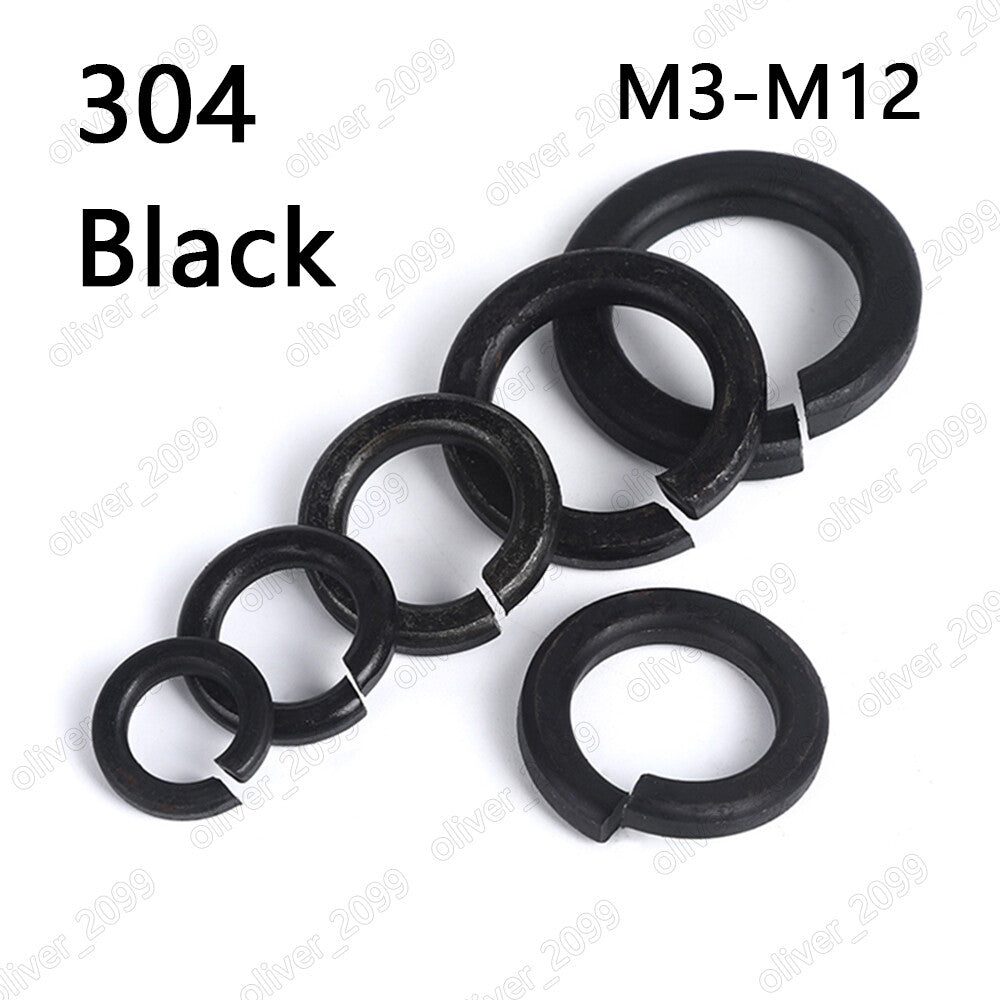 Black 304 Stainless Steel Spring Lock Washers M3 M4 M5 M6 M8 M10 M12