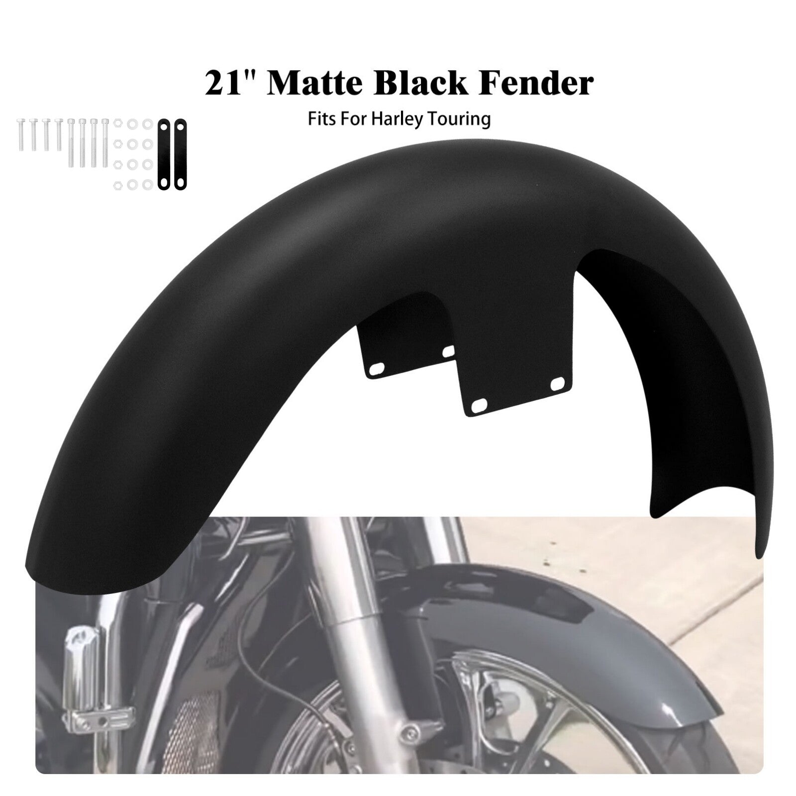 ya 7 6.10.2 Matte Black 21 Wrap Front Fender for Harley Custom Baggers Electra Road Glide