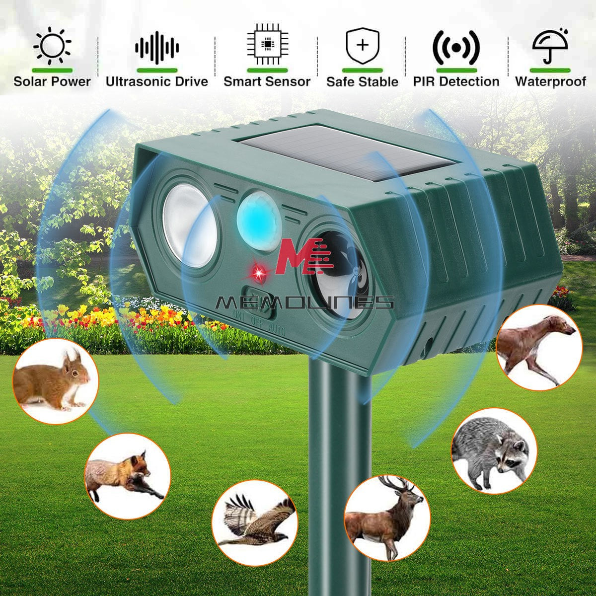 ya 14 2 Pack Solar Ultrasonic Animal Repellent Dog Cat Skunk Deer Raccoon For Garden