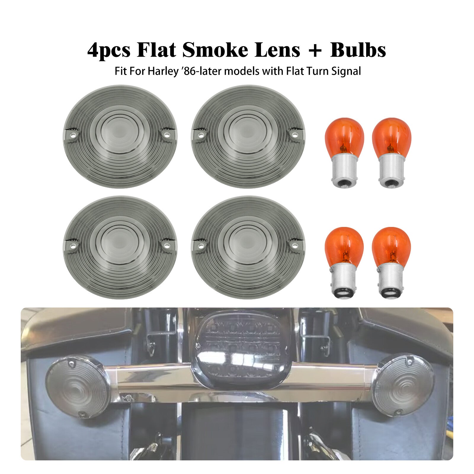 ya 1 7.2 Smoke Turn Signal Lens Cover w/ 4pcs Bulbs for Harley Touring Road Electra Glide