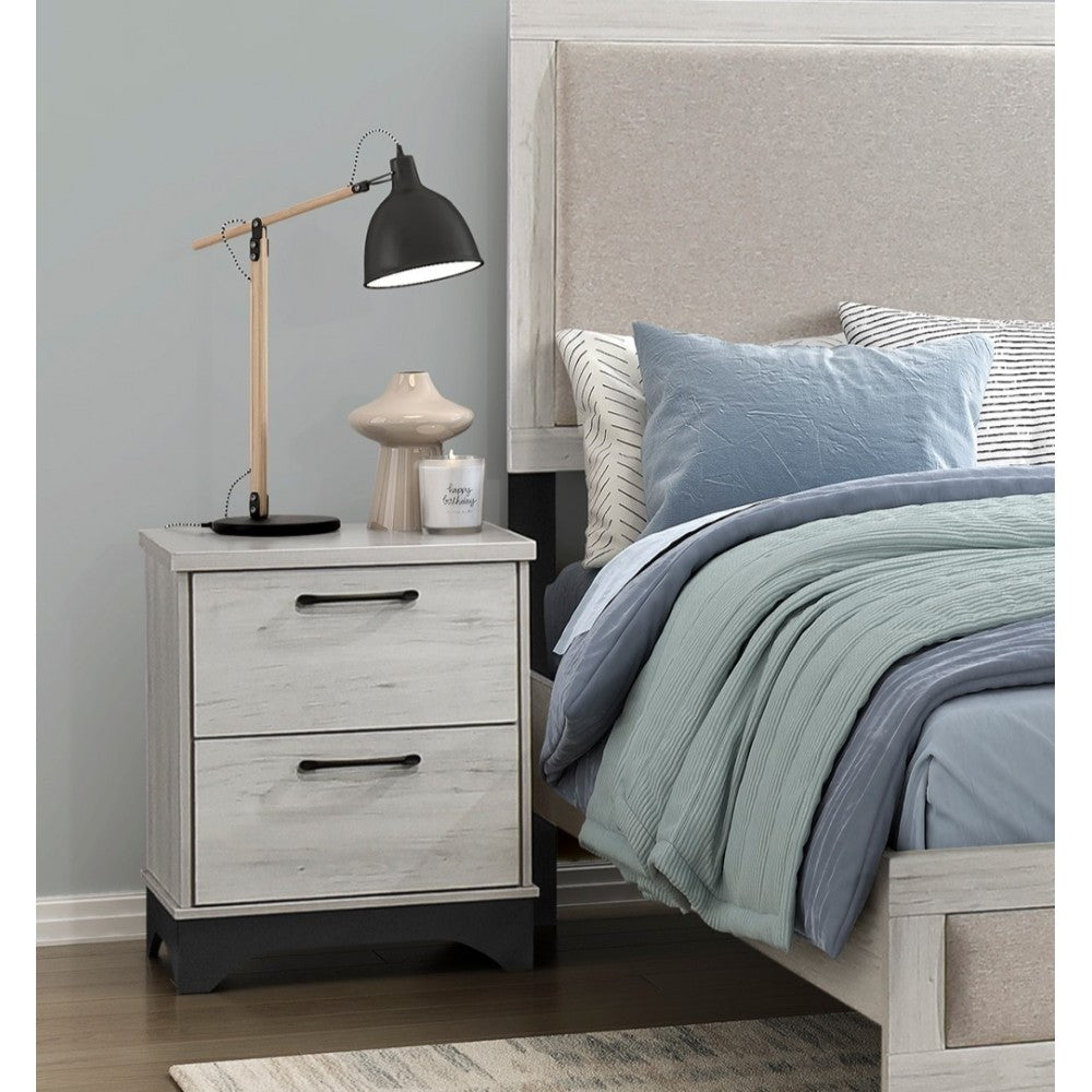 ya 28 For Bedroom Furniture,1pc 2-Drawer Nightstand - Two-Tone White Oak & Gray Finish