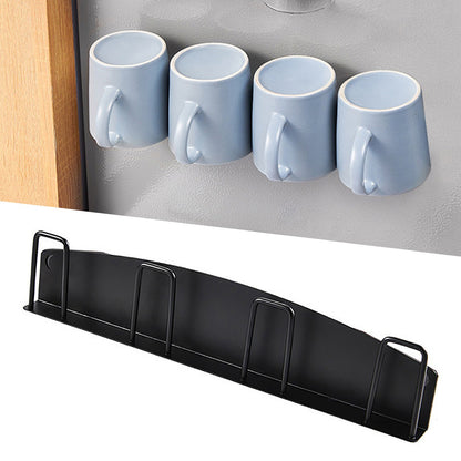 ya 25 Black 4 Cups Wall Mounted Mug Holder Magnetic Cup Hanging Rack No Drilling