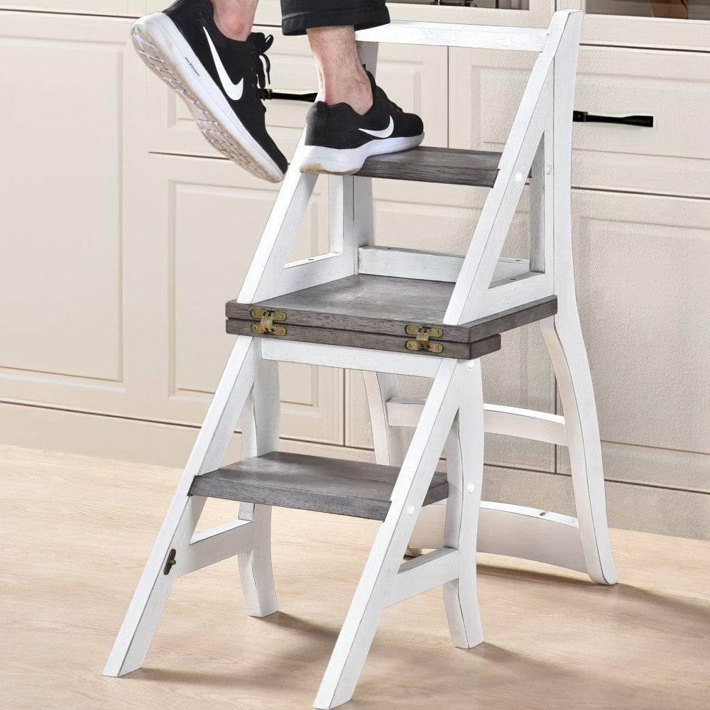 ya 28 Foldable Ladder Chair Solid Wood 2-in-1 Step Stool Display Stand Farmhouse Style