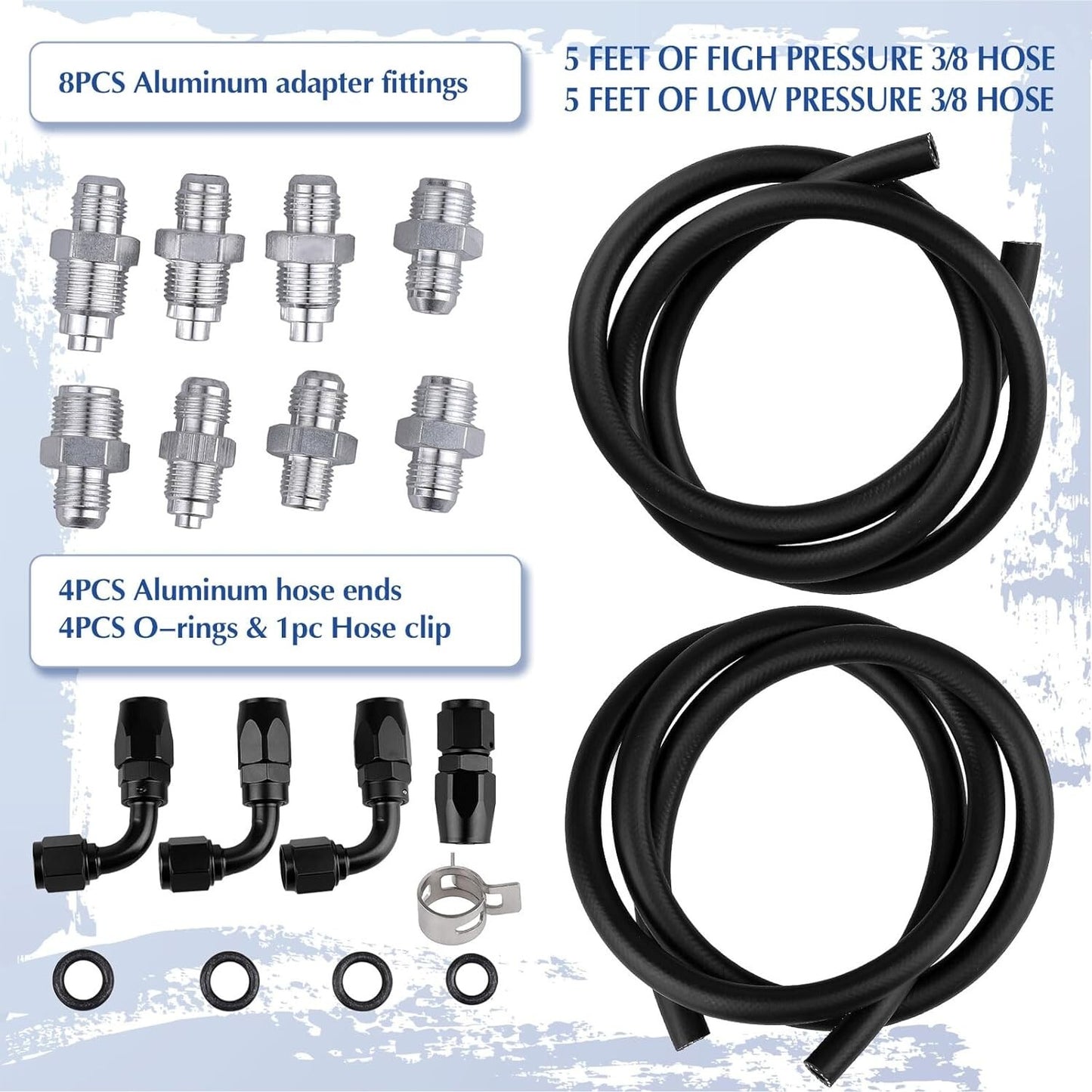 ya 5 8.7 551082 Universal Power Steering Pump Hose Kit for LS Swap LS1 LS3