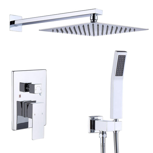 ya 28 Shower Faucet Set Wall Mounted 12 Inch Rainfall Head + Handheld Finish Chrome