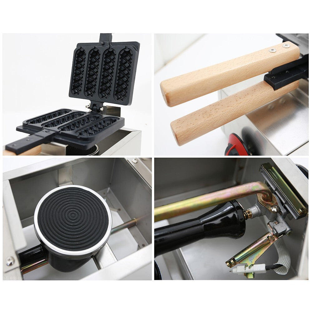 ya 25 New Commercial Non-stick LPG Lolly Waffle Maker Baking Machine 4pcs/time