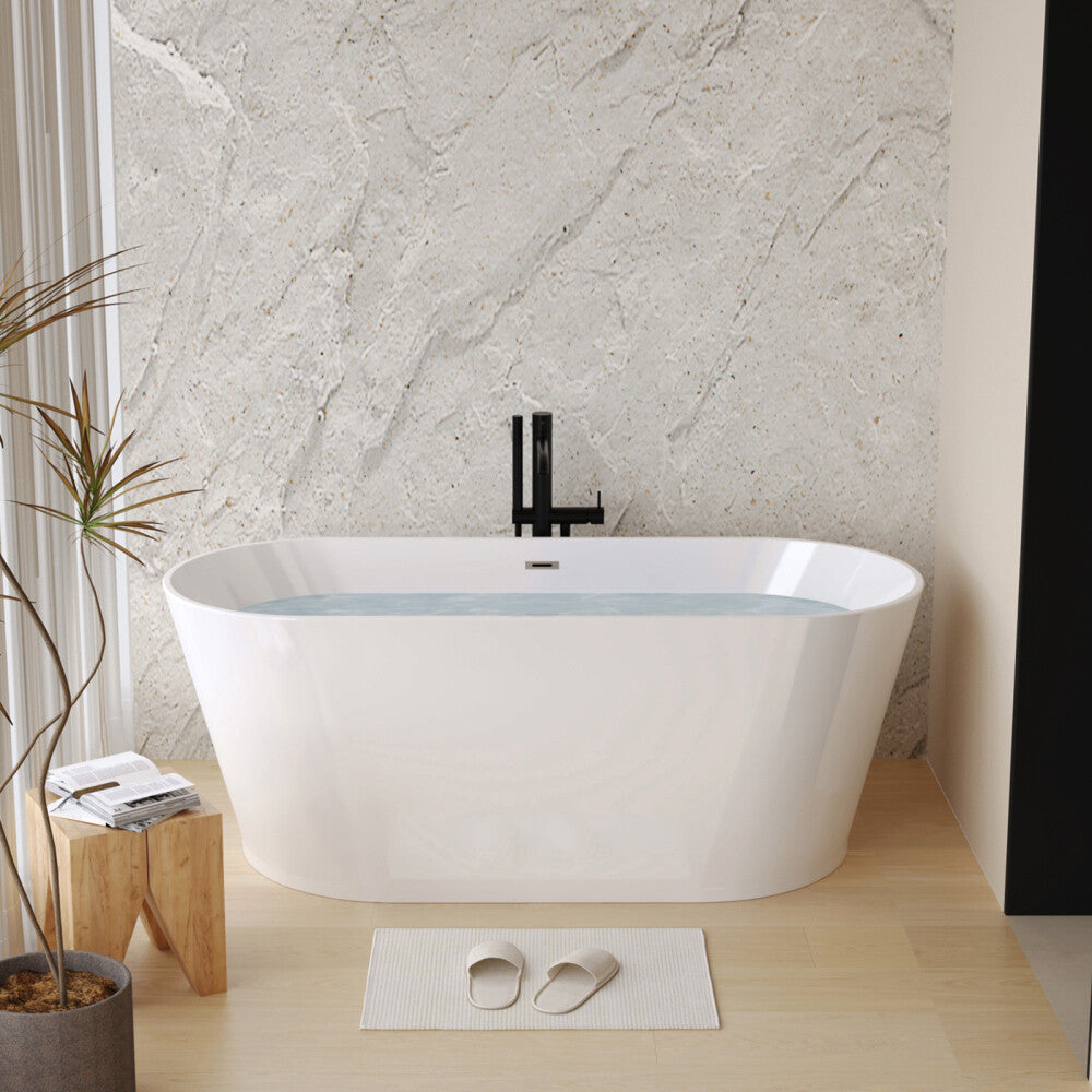 ya 28 55 Acrylic Freestanding Bathtub, Stand Alone Soaking Tub, White Glossy Acrylic