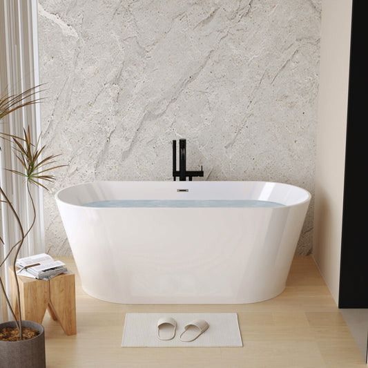 ya 28 55 Acrylic Freestanding Bathtub, Stand Alone Soaking Tub, White Glossy Acrylic