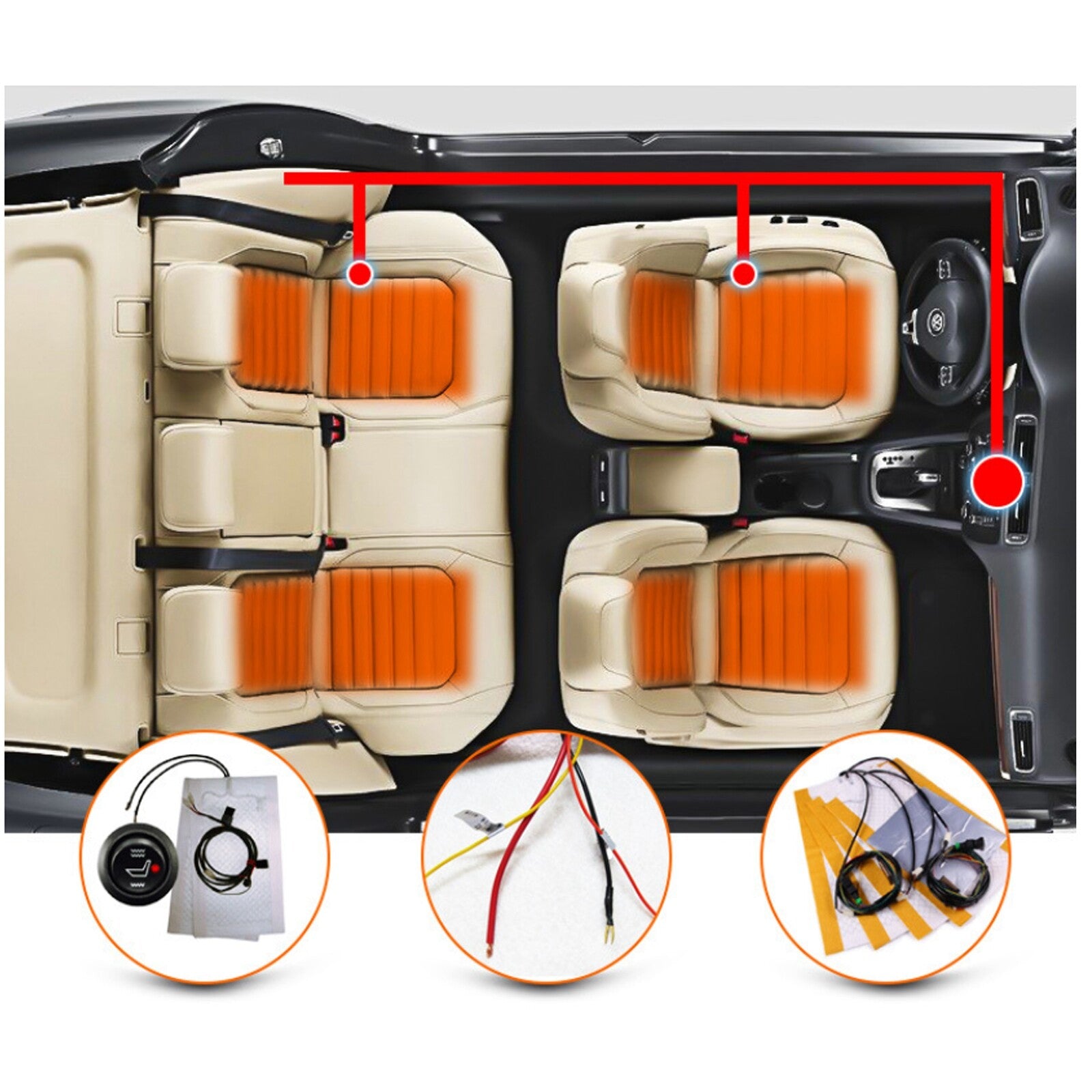 ya 5 8.7 12V 1- for SEAT carbon fiber heated for SEAT heater with round switch and side flap kit