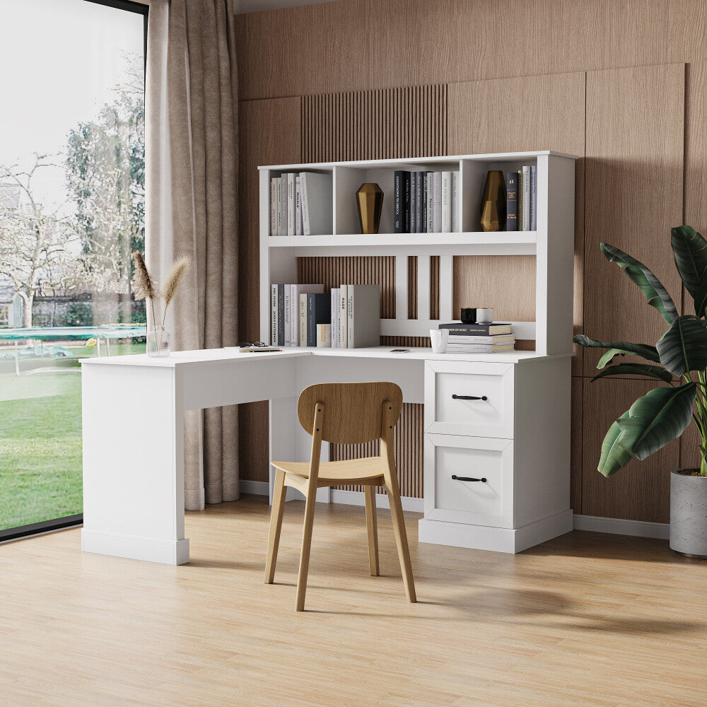 ya 28 Home Office Computer Desk Antiqued White finish with Hutch, Large Storage Space