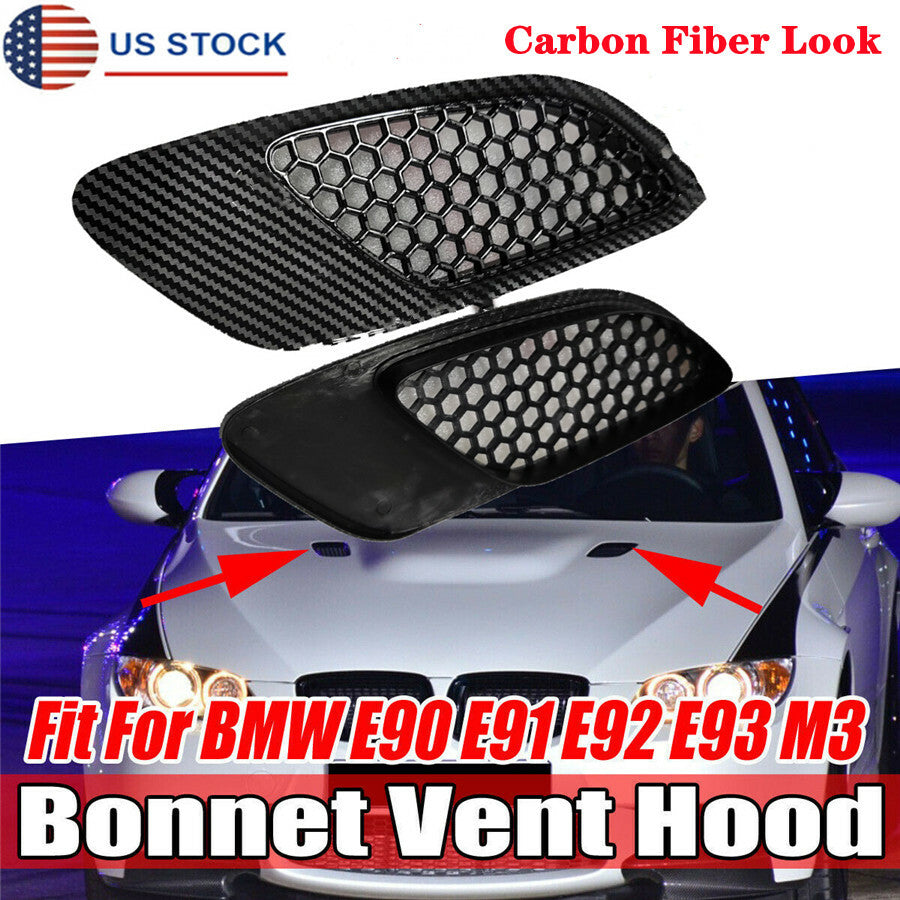 ya 1 6.30 2Pcs Carbon Fiber ABS Bonnet Hood Air Vent Scoop for BMW E90 E91 E92 E93 M3 Type