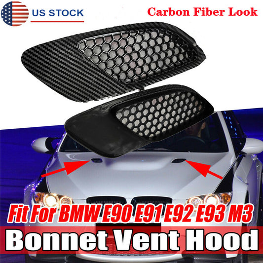 ya 1 6.30 2Pcs Carbon Fiber ABS Bonnet Hood Air Vent Scoop for BMW E90 E91 E92 E93 M3 Type