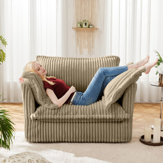 ya 28 Corduroy Slip-covered Sofa Armchair Camel - 1 Big Back Cushion, 2 Toss Pillows