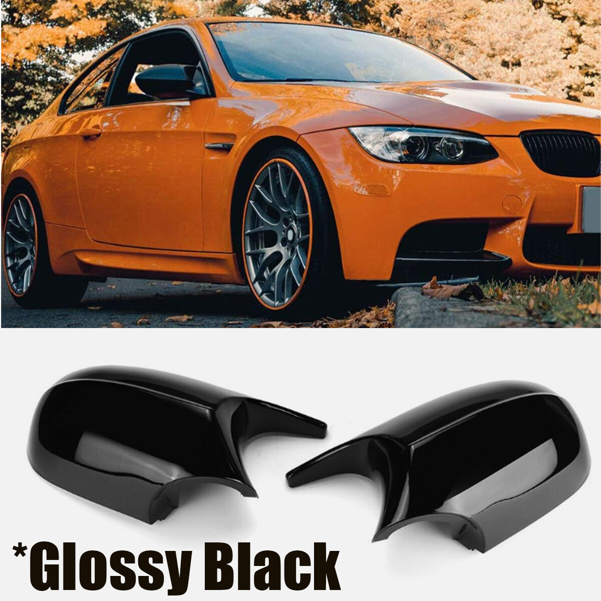 ya 11 10.28 2x Gloss Black Side Mirror Cover Cap For E87 E90 E91 08-11 E81 E82 2010-201
