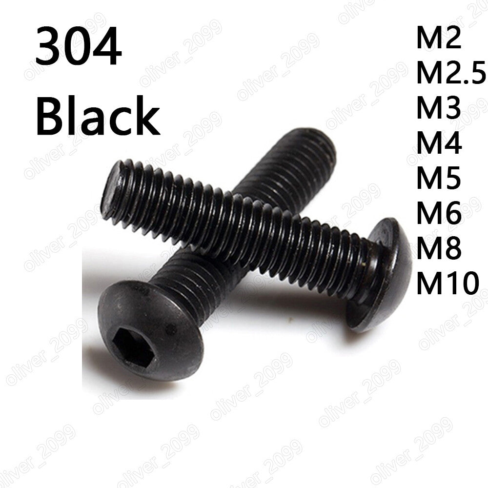 Black 304 Stainless Steel Hex Socket Bolts Button Head Screws M3 M4 M5 M6 M8 M10