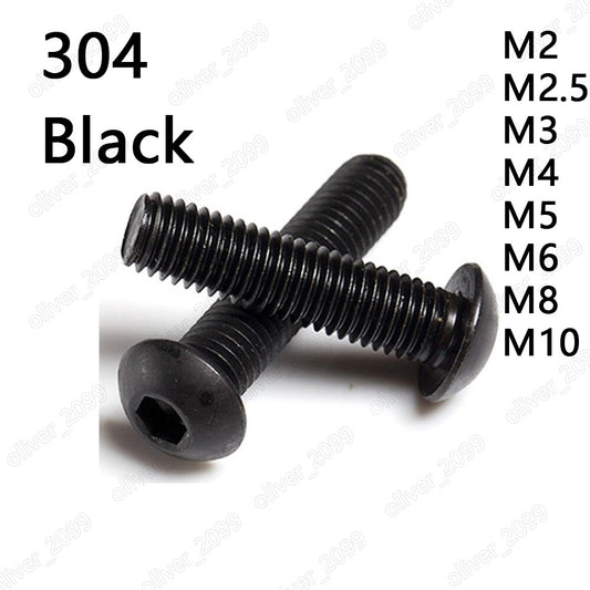 Black 304 Stainless Steel Hex Socket Bolts Button Head Screws M3 M4 M5 M6 M8 M10