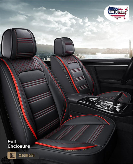 ya 12 5.22 Black+Red PU leather Car Cushion Ceat Covers 6D Car-styling Full Cushion 5-Seats