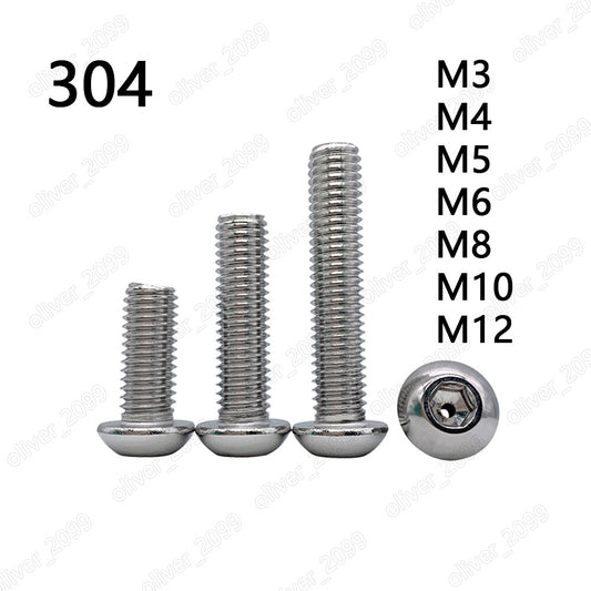 304 Stainless Steel Hex Socket Button Head Hollow Screws M3 M4 M5 M6 M8 M10 M12