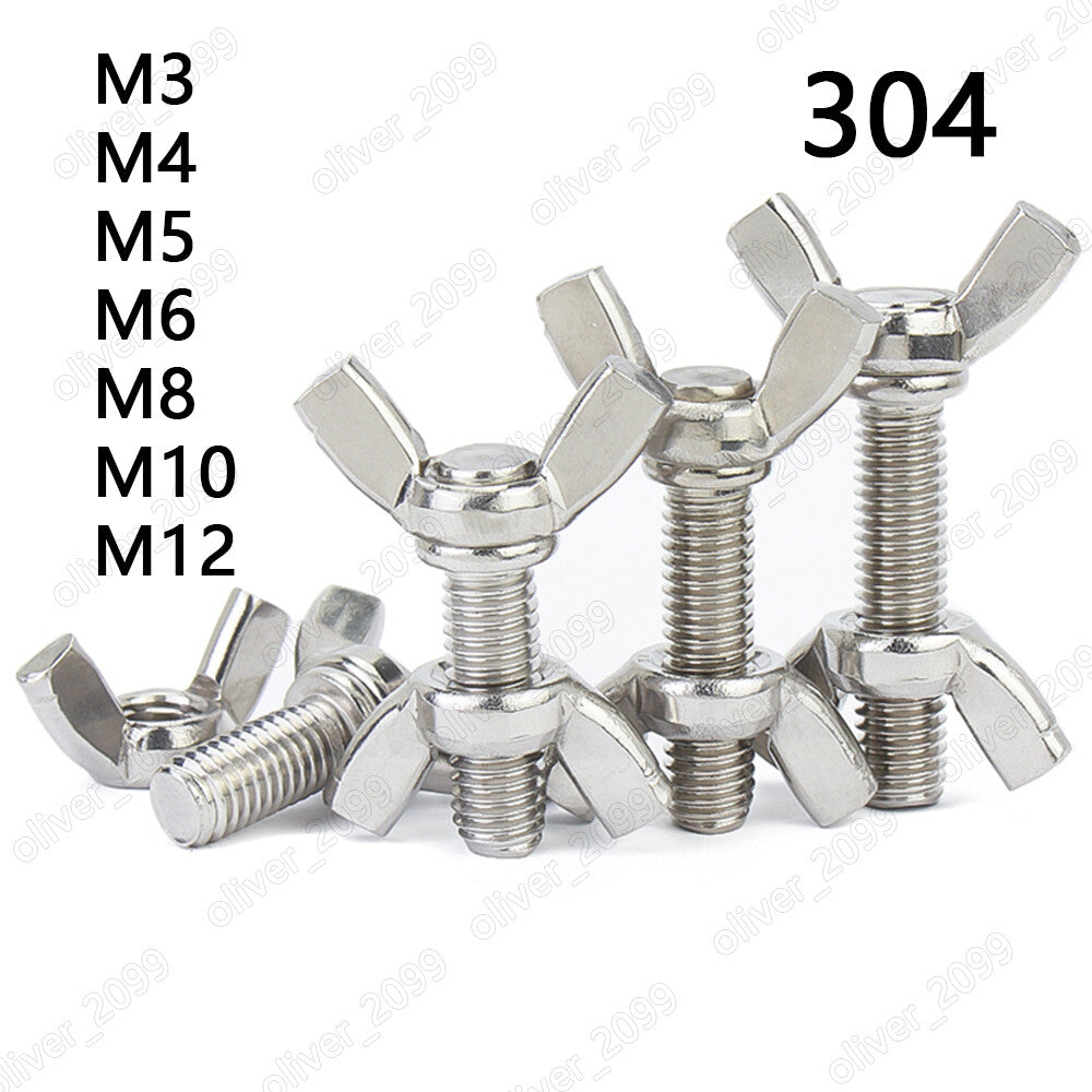 304 Stainless Steel Wing Thumb Screws With Wing Thumb Nut M3 M4 M5 M6 M8 M10 M12