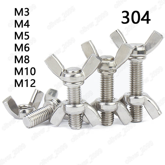 304 Stainless Steel Wing Thumb Screws With Wing Thumb Nut M3 M4 M5 M6 M8 M10 M12