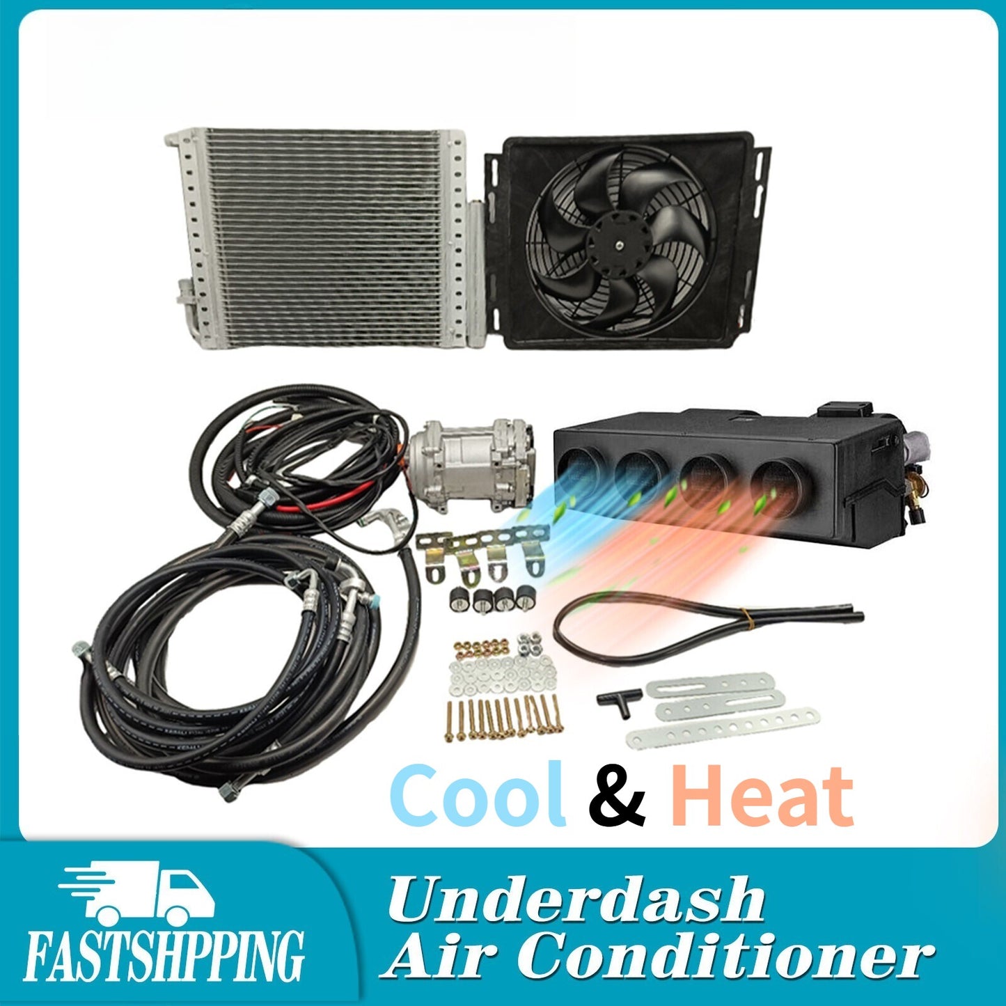 ya 1 7.7 Cool&Heat Underdash Electric Air Conditioner Universal Auto Car A/C Kit DC 12V