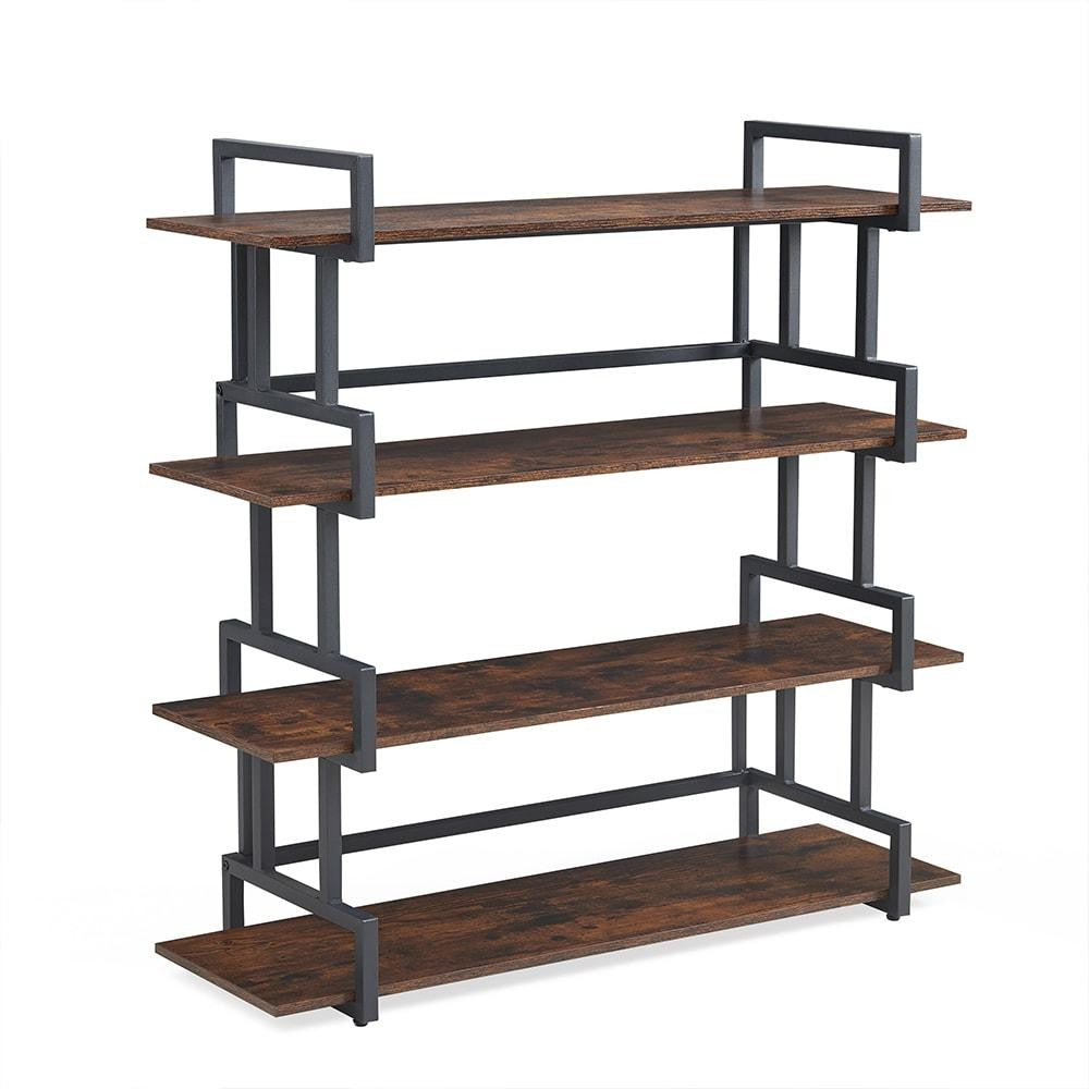 ya 28 4-Tier Industrial Bookcase Metal Frame & Wood Shelves | For Living Room & Office