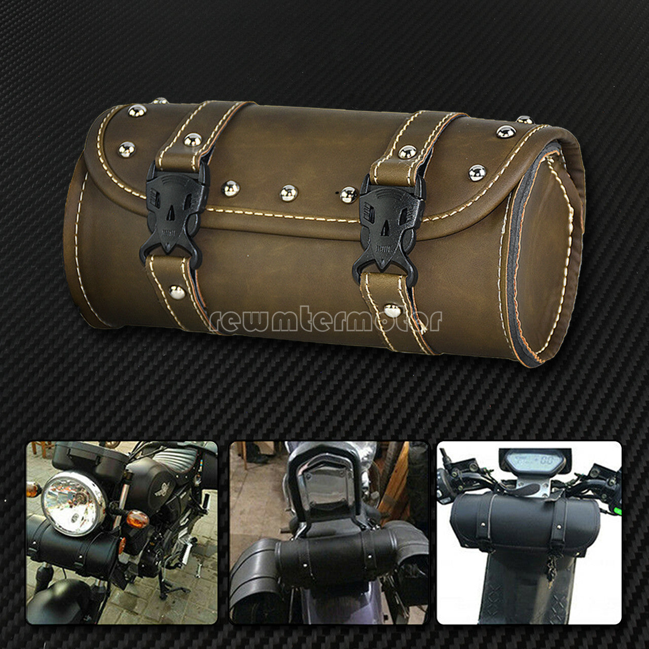 ya 11 6.5 PU Leather Tool Bag Handlebar Saddlebag Roll Barrel Motorcycle Fit for Harley