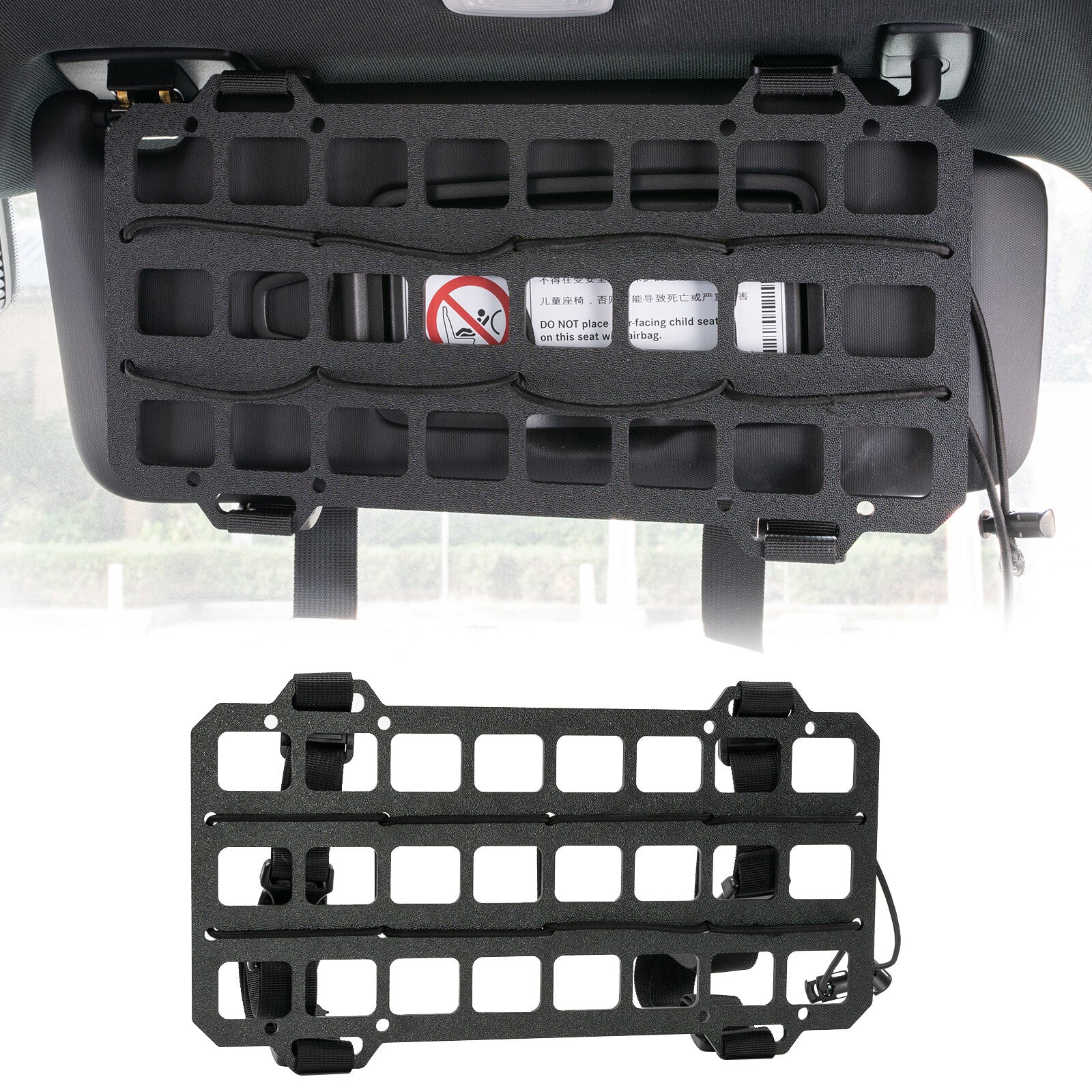 ya 2 7.14 Car Sun Visor Organizer Panel Rigid MOLLE Vehicle Tactical Gear Storage Holder