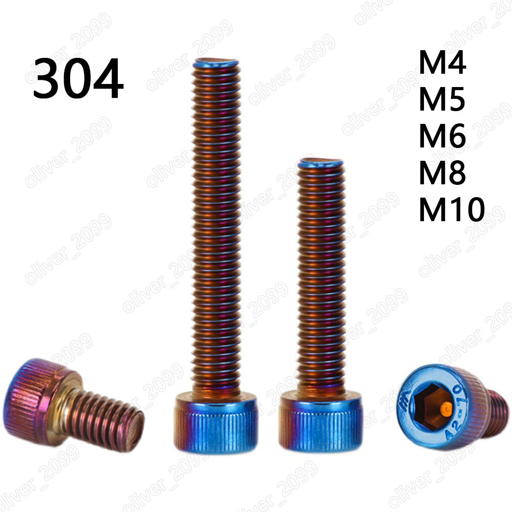 304SS Plate Titanium Hex Socket Bolts Cap Head Screw Motorcycle Refitting M4-M10