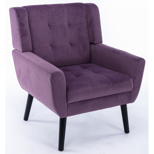 ya 28 Soft Velvet Modern Purple Ergonomics Accent Chair ÿ Black Legs for Living Room