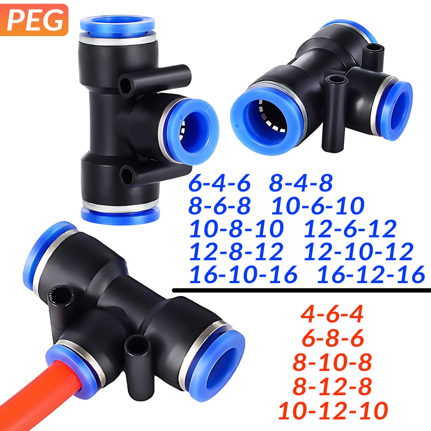 T PIECE PNEUMATIC PUSH FIT CONNECTOR TUBE PIPE JOINER SPEED AIR WATER LINES HOSE