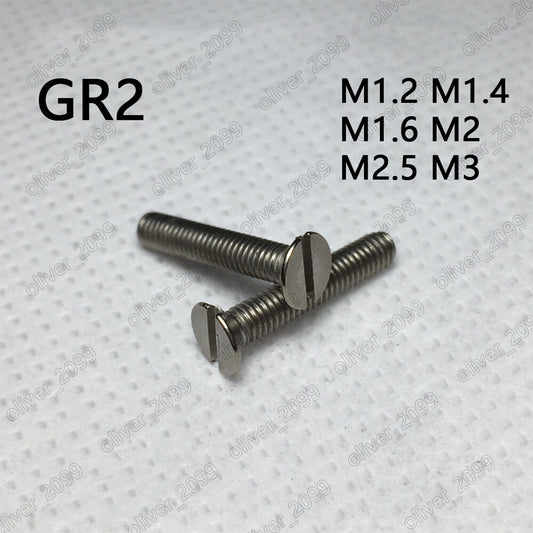 Titanium GR2 Slotted Countersunk Flat Head Screws M1.2 M1.4 M1.6 M2 M2.5 M3