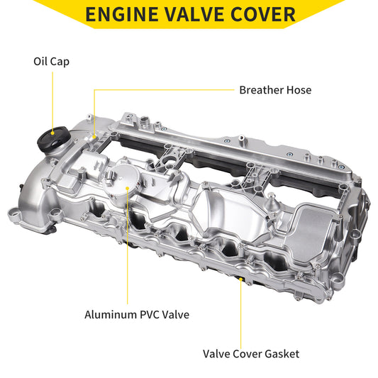ya 11 6.5 Aluminum Valve Cover & Gasket for BMW N55 135i 335i 535i 640i 740i X3 X5 X6 3.0L