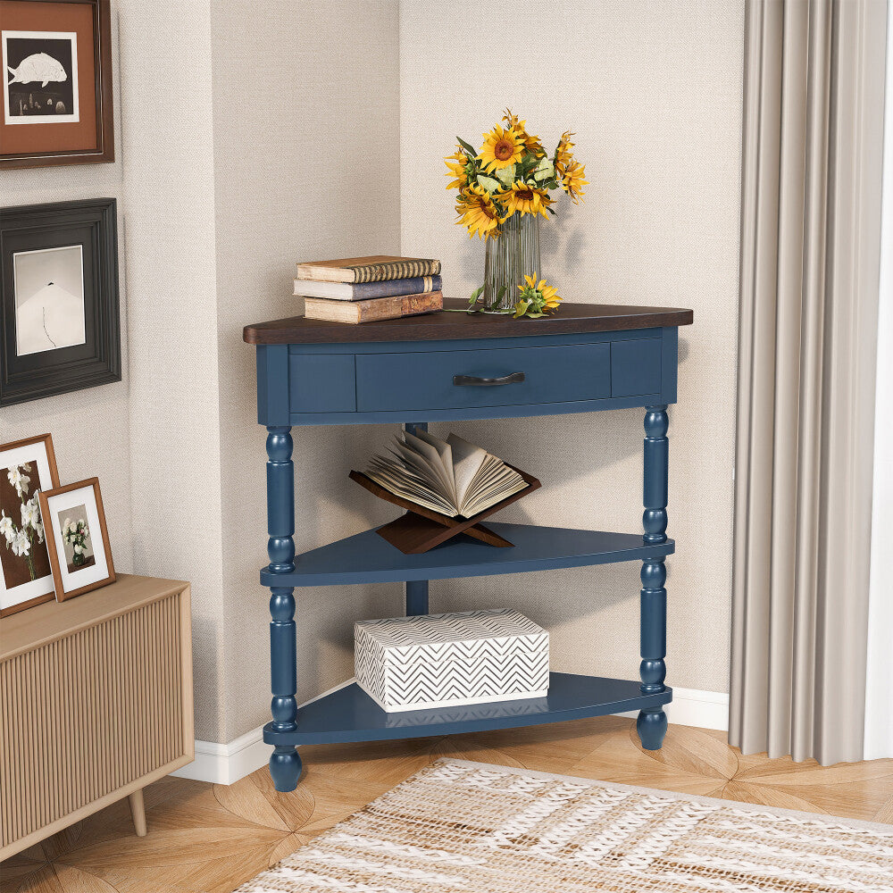 ya 15 10.20 Small Triangle Corner Table 33.8'' , Wood Corner Side Table Solid Wood Legs