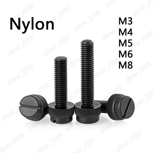 Black Nylon Plastic Slotted Cheese Knurled Head Hand Screws M3 M4 M5 M6 M8