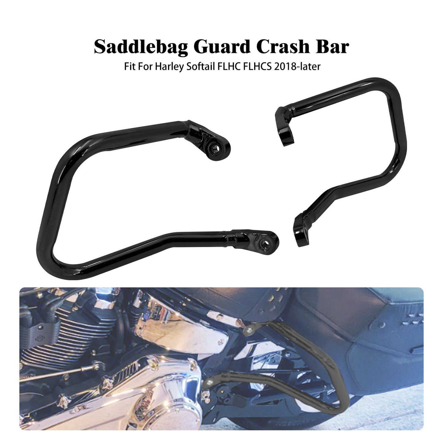 ya 27 7.20 Black Rear Saddlebag Guard Crash Bar for Harley Softail Heritage Classic 18-23