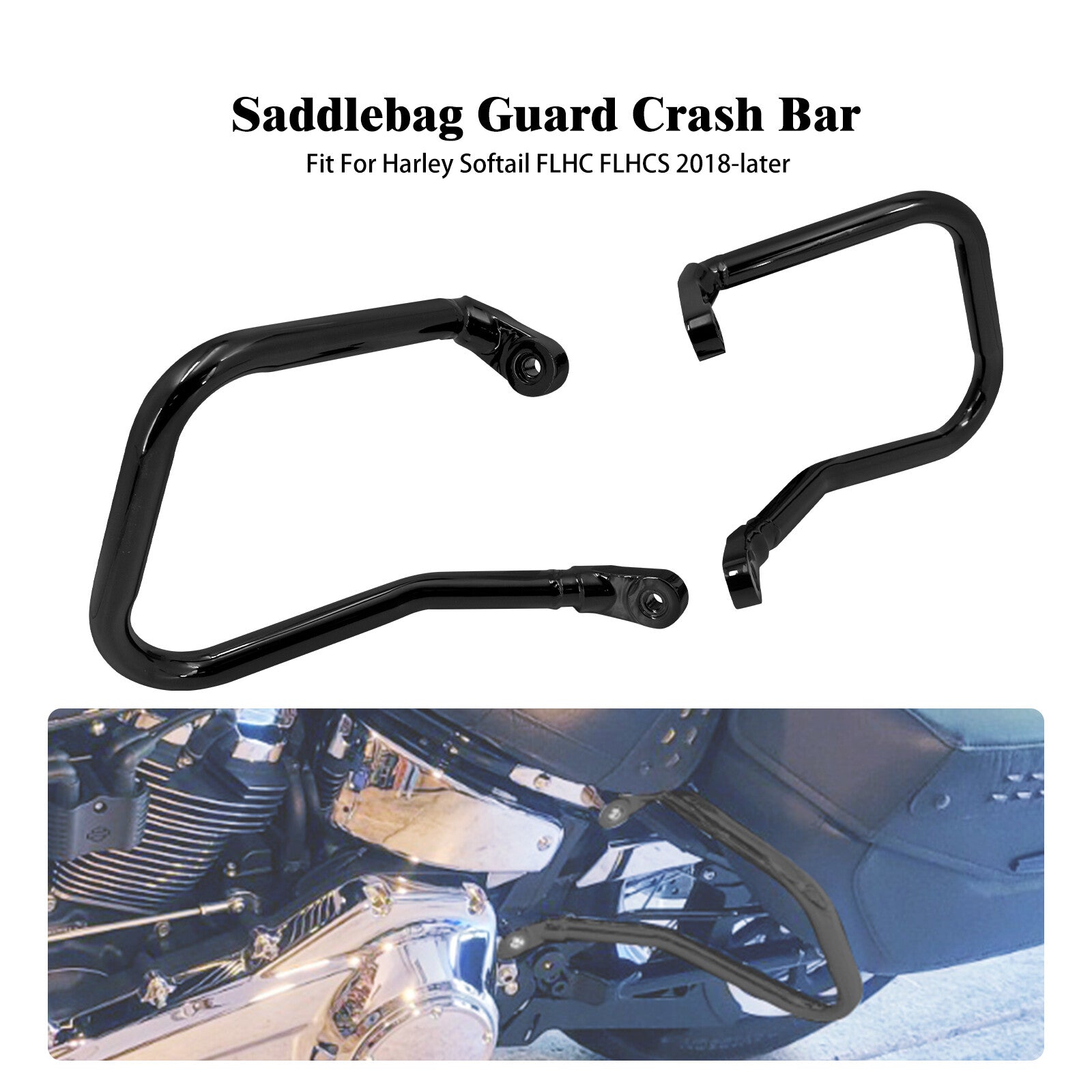 ya 27 7.20 Black Rear Saddlebag Guard Crash Bar for Harley Softail Heritage Classic 18-23