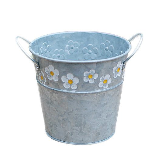 ya 14 Flower Pot Daisy Embossed Garden Metal Tin Bucket Planter Pots with Handle