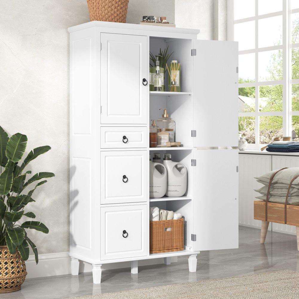 ya 28 Retro White Multi-Functional Storage Cabinet - Adjustable Shelves, 3 Drawers