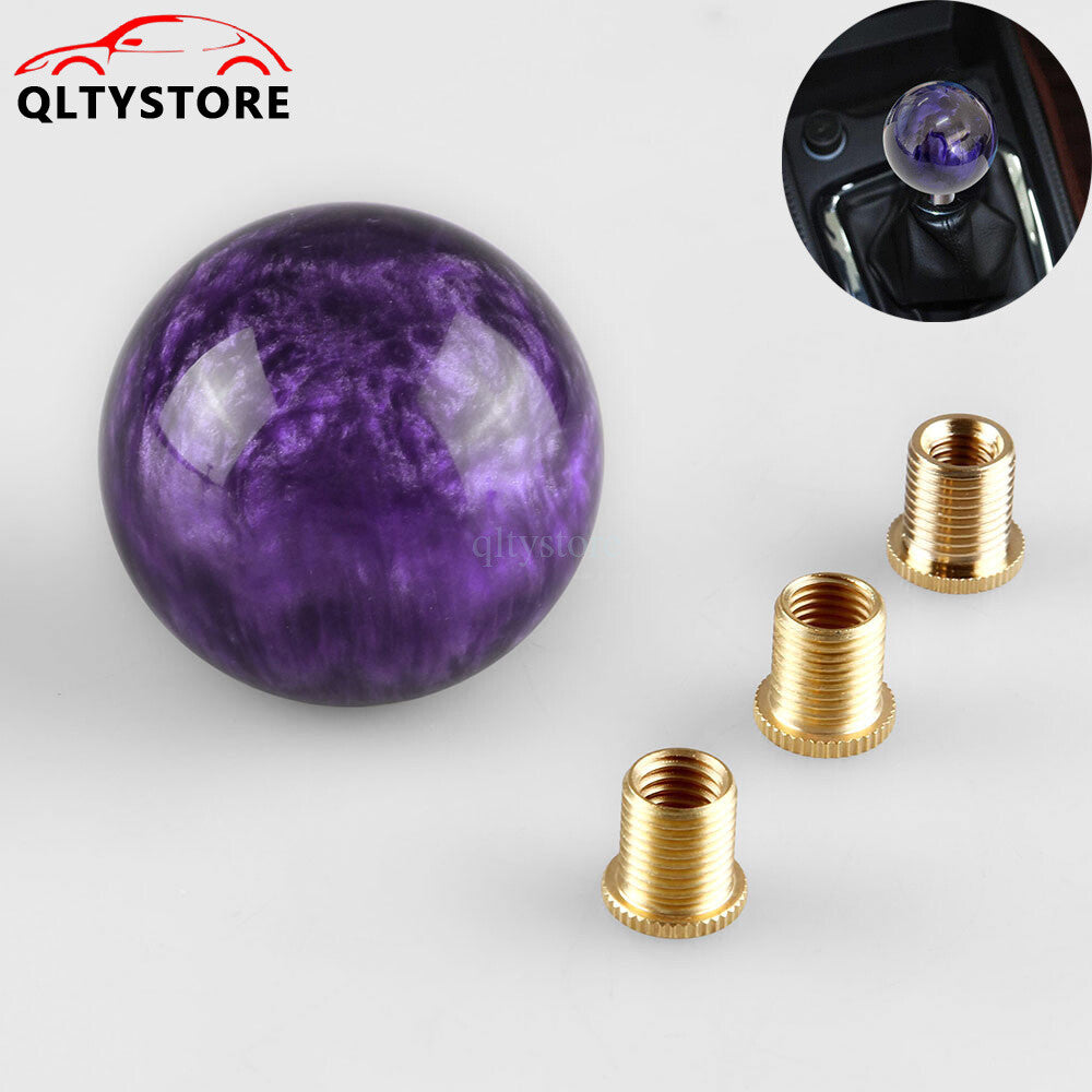 ya 11 6.5 1* Marble Style Round Ball Shift Knob Gear Shifter Head with 3 Adapters Purple