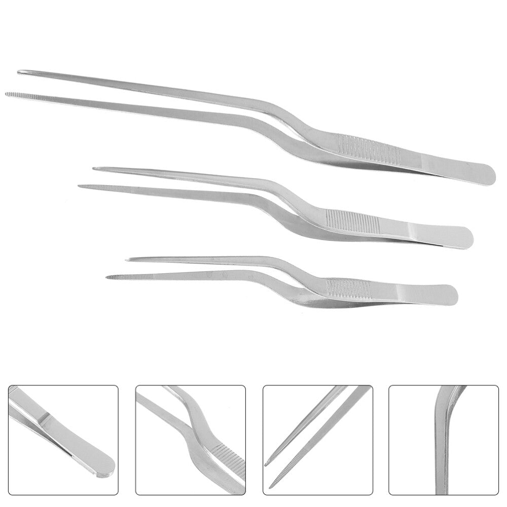 ya 26 3PCS Stainless Steel Tweezers Food Tweezers Metal Food Tongs Fish Bone Tweezers