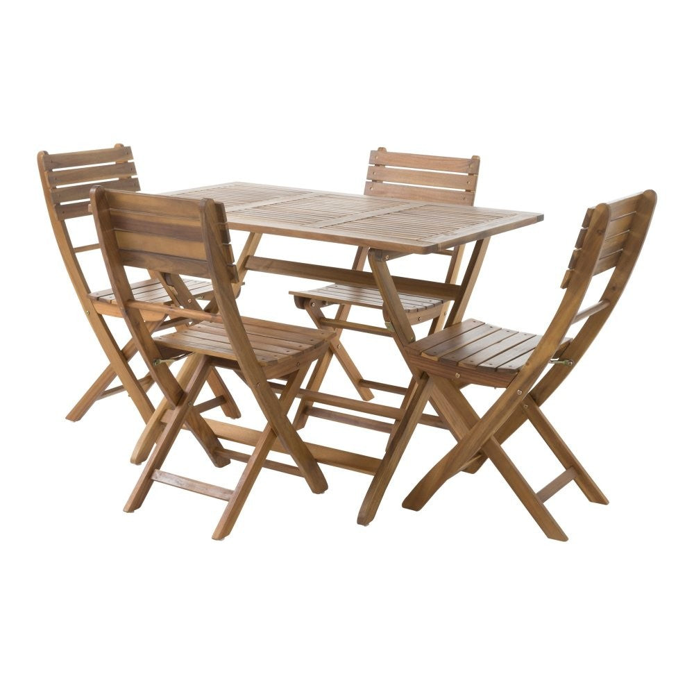 ya 28 5-Piece Natural Wood Outdoor Patio Dining Set