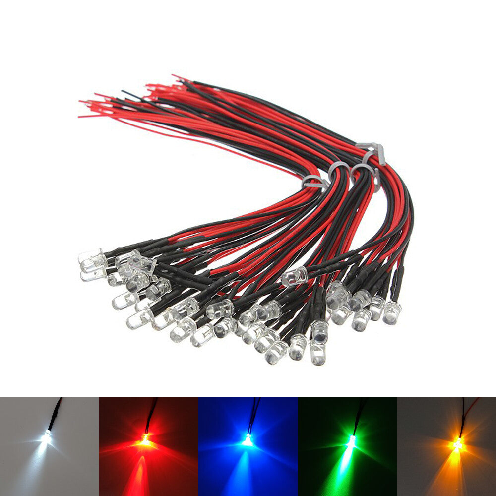 5pcs 3/5mm Pre-Wired Flashing LEDs Bulb Ultra Bright 3V 6V 9V 12V 24V 36V 48V