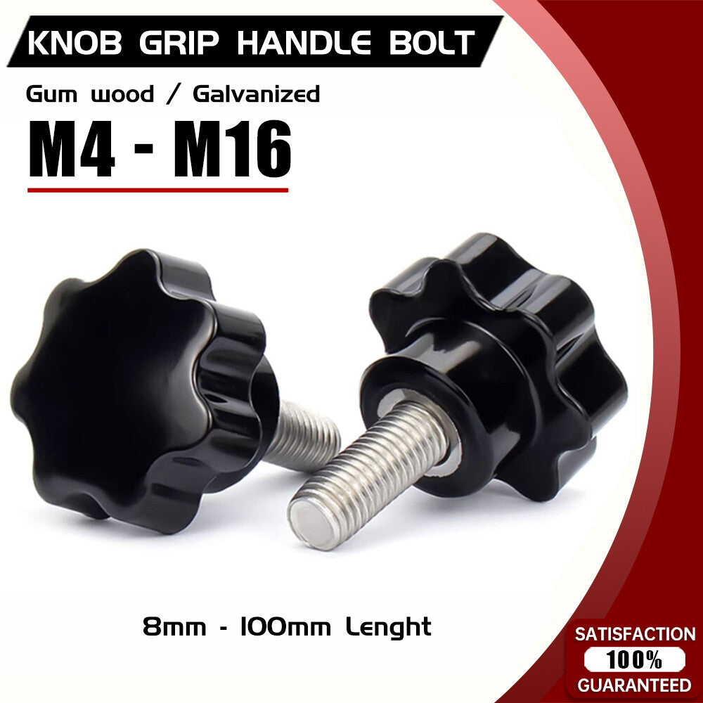 M4 - M16 Star Knob Grip Screws Male Thread Star Shaped Head Knob Clamping Nut