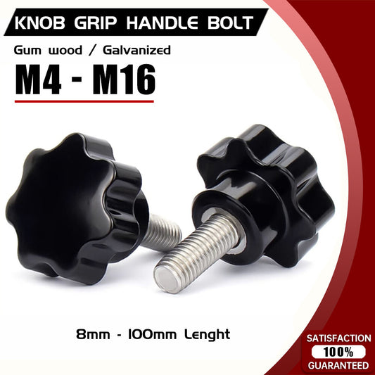 M4 - M16 Star Knob Grip Screws Male Thread Star Shaped Head Knob Clamping Nut