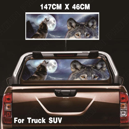 ya 1 7.8 Car Rear Window Wolf & Moon Graphics Decal Sticker for Truck Pickup for SUV 147x46CM