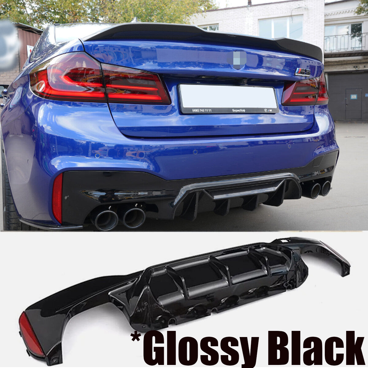 ya 4 6.17 M5 Style Rear Diffuser For 17-23 for BMW G30 5 Series W/ M Sport Glossy Black Bumper