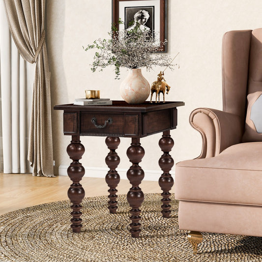 ya 28 Solid Wood End Table Espresso w/Drawer, Narrow Sofa Side Table for Living Room